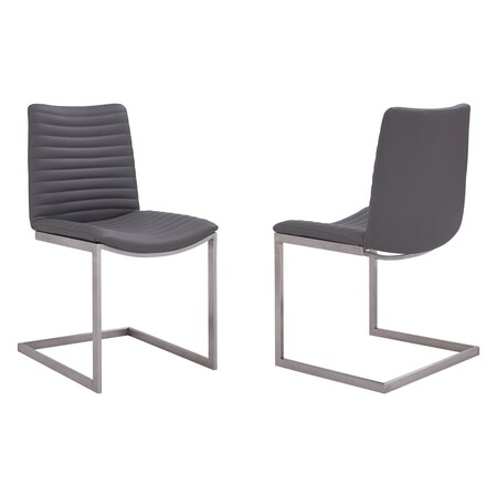 Armen Living April Contemporary Dining Chair in Brushed Stainless Steel Finish and Gray Faux Leather, PK2 LCAPSIBSGR